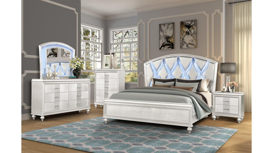 GINGER - KING AND QUEEN BEDROOM COMPLETE SET - WHITE AND GUN METAL