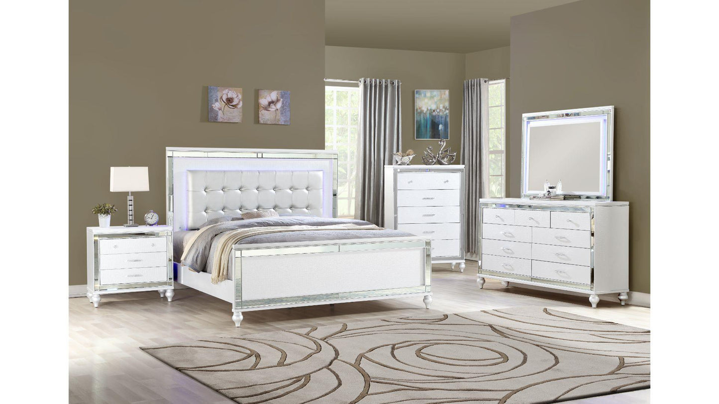 STERLING - KING AND QUEEN BEDROOM COMPLETE SET - WHITE & SILVER