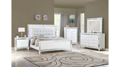 STERLING - KING AND QUEEN BEDROOM COMPLETE SET - WHITE & SILVER