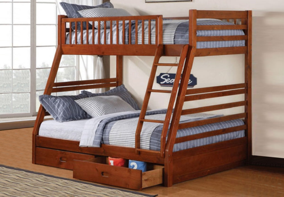 Wood Twin-Over-Full Storage Bunk Bed in Espresso B-117