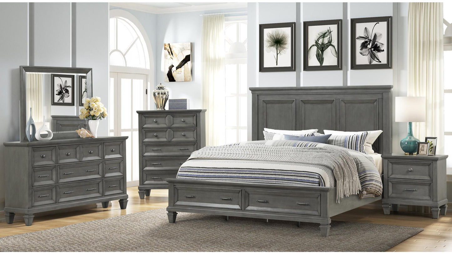 HAMILTON - KING AND QUEEN BEDROOM COMPLETE SET - GRAY AND WALNUT