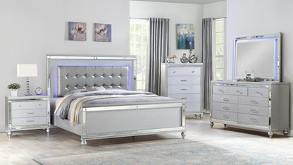 STERLING - KING AND QUEEN BEDROOM COMPLETE SET - WHITE & SILVER